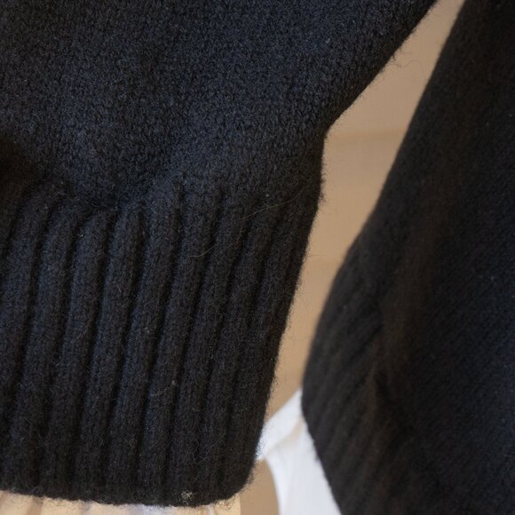 Brochu Walker Twofer Sweater Cashmere Wool Black Goth Layered Crew White Cuff - Picture 9 of 12